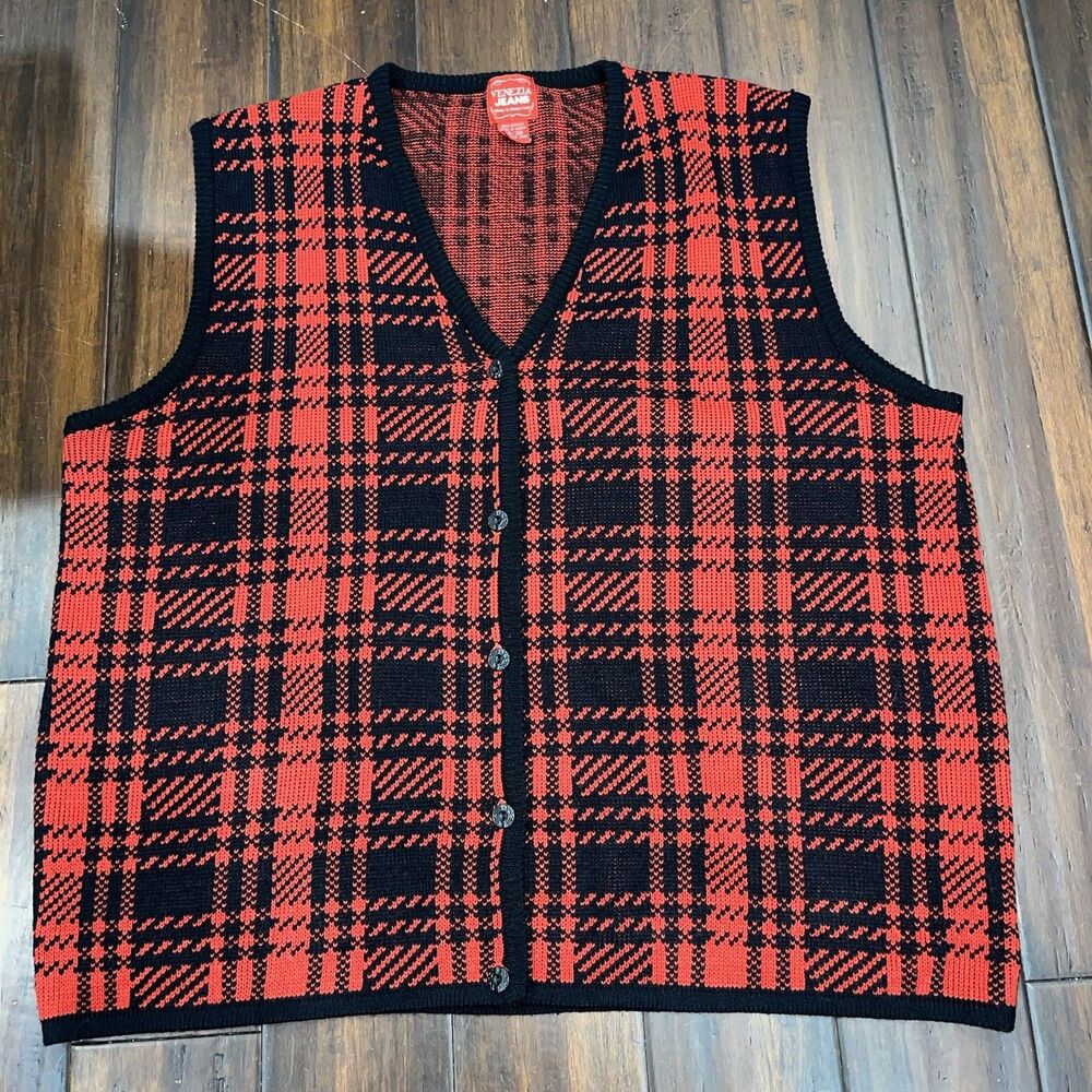 VTG Venezia women's Christmas plaid sweater vest Plus Sz 26/28 Granny Core Y2K
